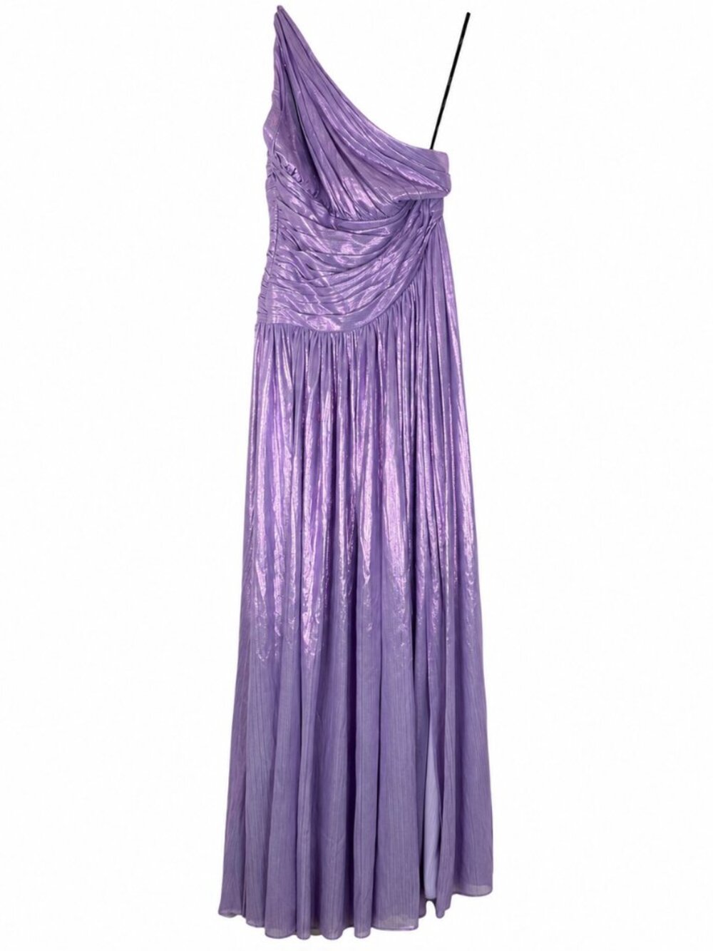 Retrofête Lilac Metallic Lame' Pleated One-Shoulder Evening Gown